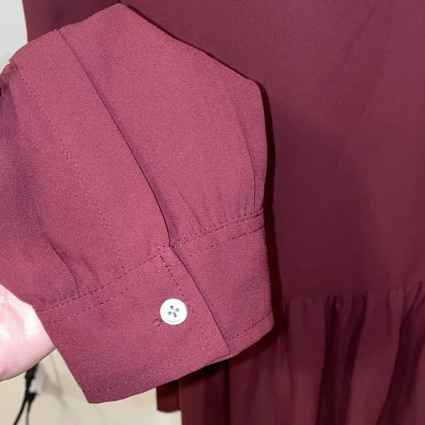 LOFT Burgundy Ruffle Peplum Hem Long-Sleeve Blouse Size Medium - Image 11