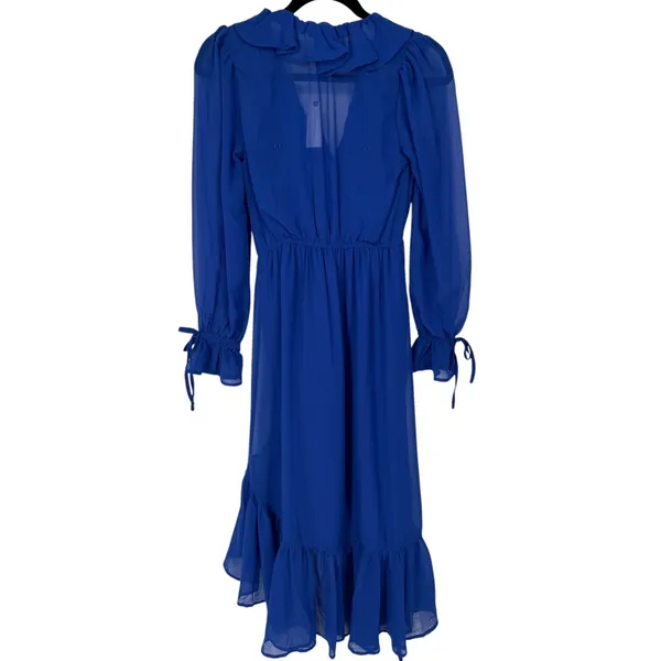 NWT Anthropologie Long Sleeve Ruffled Asymmetric Midi Dress Blue‎ Sz XS Feminine - Image 6