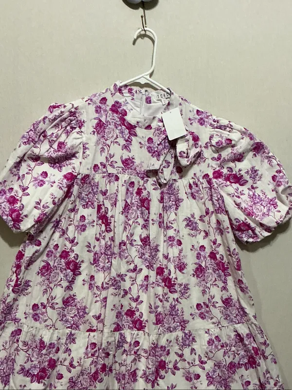TCEC White Mini Dress with Pink Floral Print - Image 3