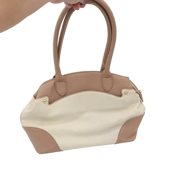 Bueno Two Tone Cream Tan Pebbled Faux Leather Shoulder Bag Gold Hardware - Image 2