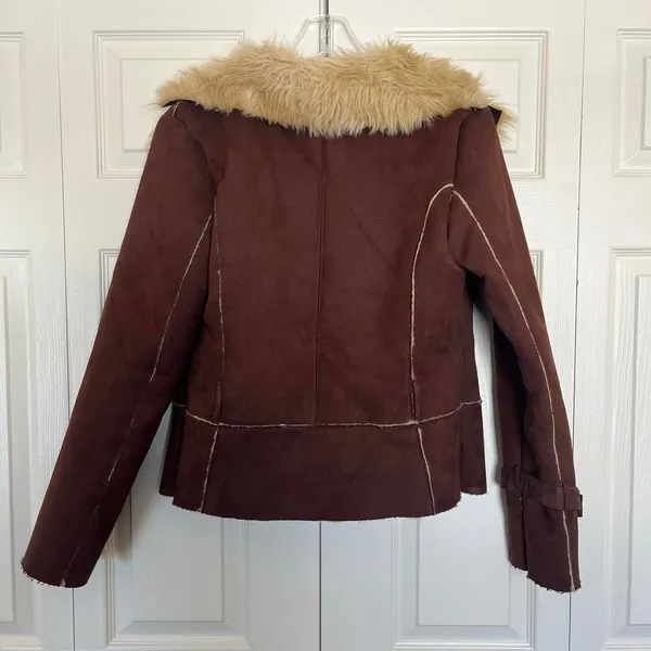 Vintage Y2K indie boho Forever brown faux suede and faux fur lined jacket medium - Image 4