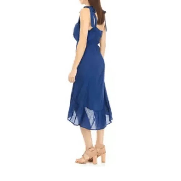 Luxology Dress Womens Blue Aline HighLow Adjustable‎ TieStrap Midi Boho Flowy - Image 4
