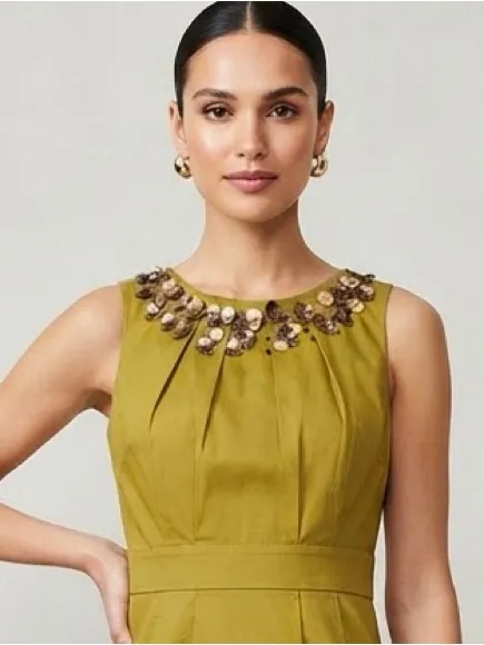BODEN Embellished Sleeveless Sheath Dress 2P 16” p2p Olive $199 Retail EUC - Image 6