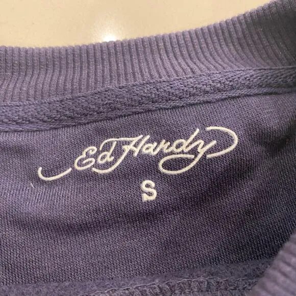 NWT Y2K Ed Hardy Cropped Crewneck Sweatshirt Navy‎ Women's Small - Image 5