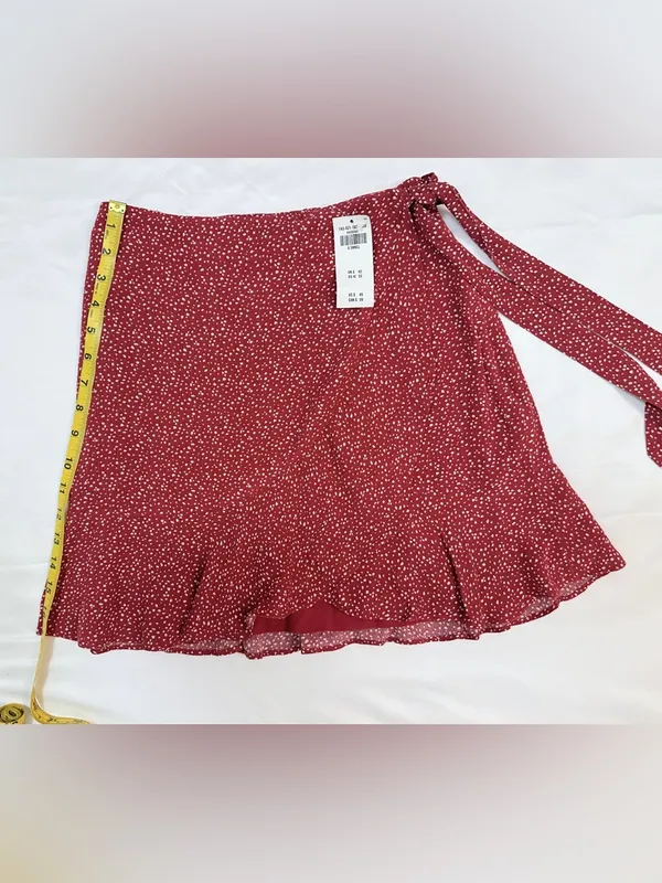 NWT Abercrombie & Fitch Ruffle Wrap Mini Skirt – Red Floral – XS - Image 11