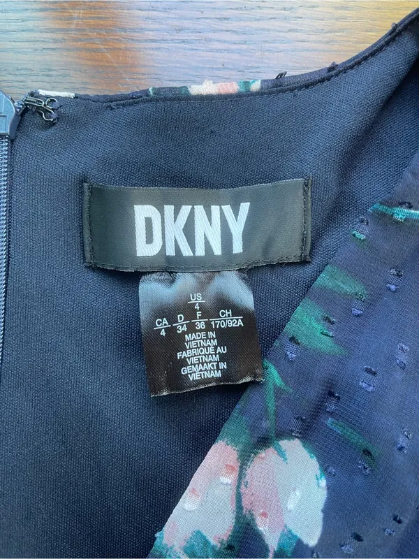 DKNY Navy Midi Dress with Pink Floral Print - Image 4
