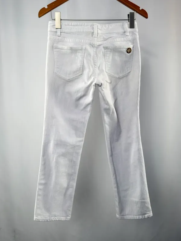 Tory Burch Low Rise Cotton Blend Cropped‎ Capri White Jeans Size 25 - Image 7