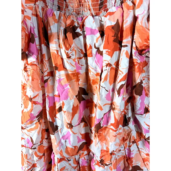 GeeGee Pink Orange Floral Smocked Puff Sleeve Tiered Mini Dress‎ 2XL - Image 7