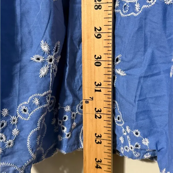 GOODNIGHT MACAROON size large side zip lined square neck blue eyelet dress NWT - Image 2