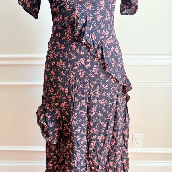 ✨ NWT HONEY PUNCH Prairie Serenade Black Floral Dress MIDI size‎ Small - Image 4