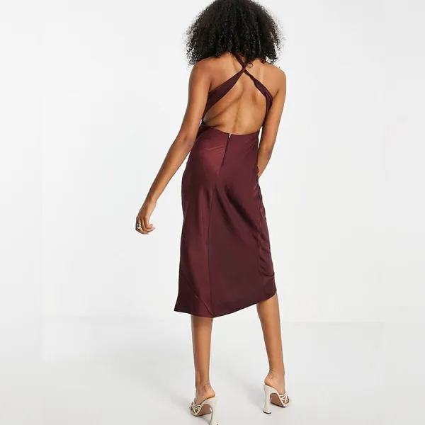 ASOS DESIGN bias cut midi dress with‎ scoop back in satin twill C17 - Image 2