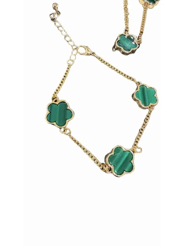 Elegant Green Necklace & Bracelet in Gold Tone set - Image 4