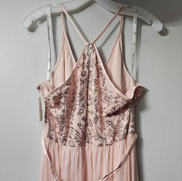 David’s Bridal Blush Pink & Rose Gold Sequin Bridesmaid Dress Size 16 NWT - Image 4