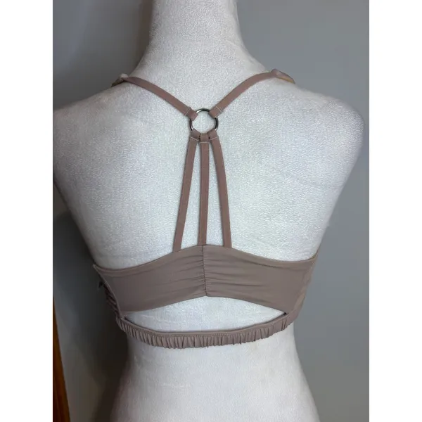 Free People FP Movement Nude strappy racerback Bow O-Ring Back Sports Bra size L - Image 3