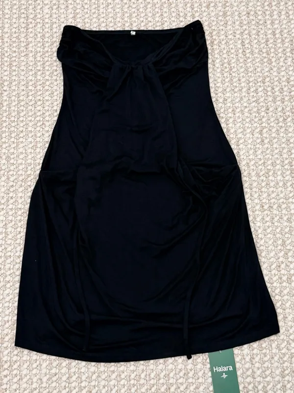 HALARA Halter Tie Back Mini Resort Dress with Pockets size Medium black NEW - Image 3