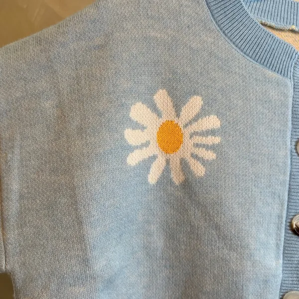 Womens Floral sky Blue Long Sleeve Ribbed Neckline Casual Sweater/Cardigan|Sz:S - Image 5