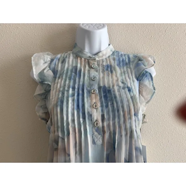 Calvin Klein Women Blue‎ Multi Printed Flutter Sleeve A-Line Mini Dress NWT 4P - Image 3