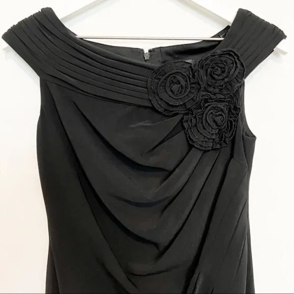 Adrianna Papell Rosette Dress Size 4 Black 3D Floral Elegant Wedding‎ Guest Prom - Image 2