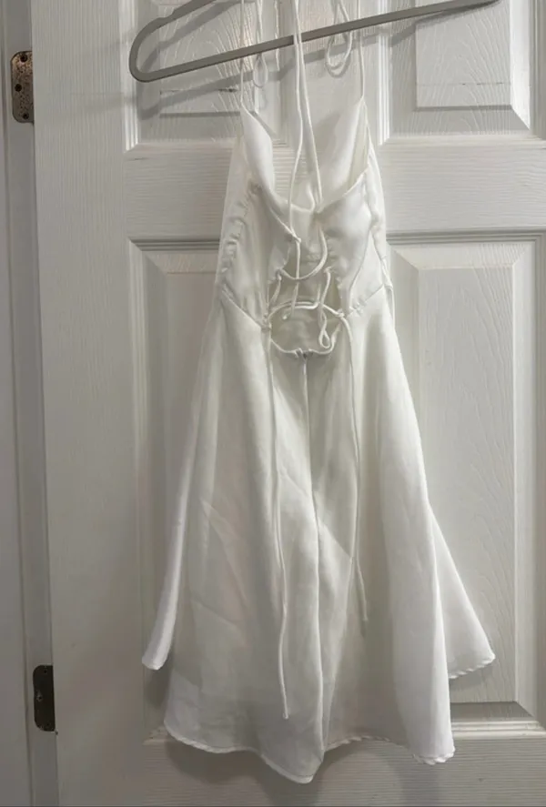Little White Satin Corset Back Dress - Image 3