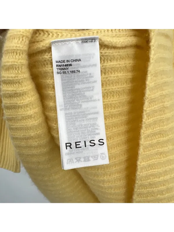 Reiss Yellow Wool Cashmere Blend Ribbed V-Neck Sweater Size Small Quiet Luxury - Image 12