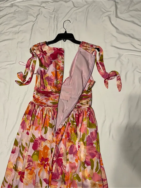 Sugarlips Pink Floral Maxi Dress with Tie-Shoulder Straps - Image 3