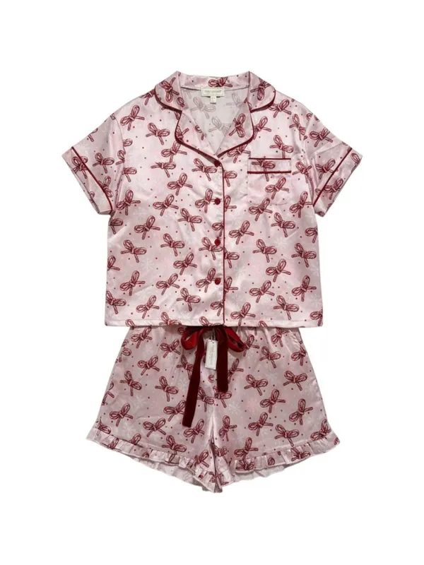 Simply Southern Candycane Bow Christmas Pajama Set Pink Satin XL Holiday PJs NWT - Image 4