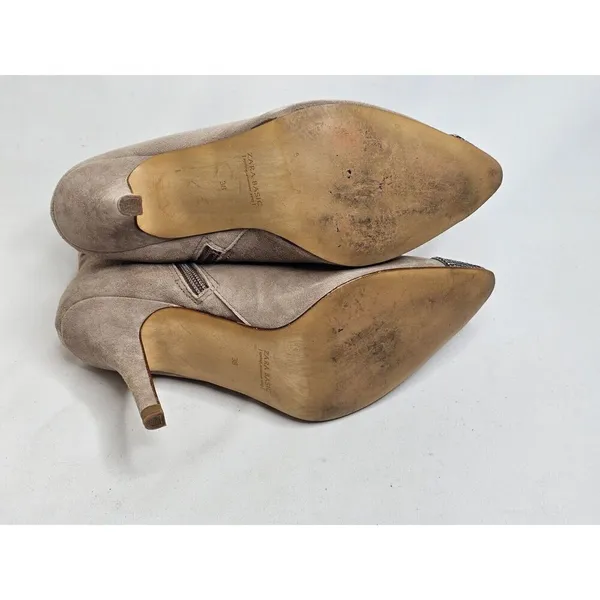 Zara Basic Beige Suede Ankle Boots Heels Studded Toe‎ Womens Size 38/7.5 - Image 7