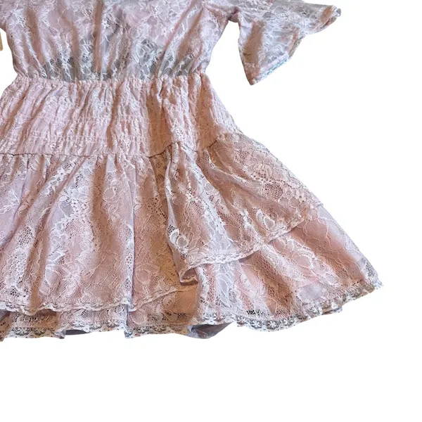 Free People Lala Dawn Rose Pink Lace Mini Dress Cutout Tie Front Size Large NWT - Image 10