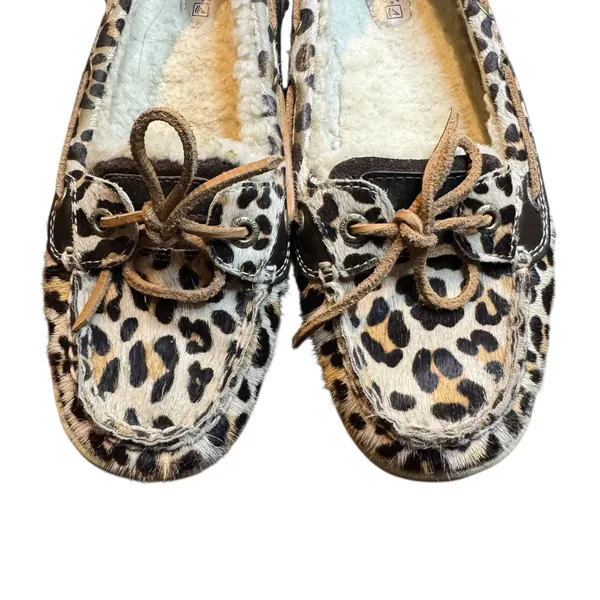 Sperry Top-Sider Boat Shoes Womens Size 8.5 Brown Leopard Faux‎ Fur Lined - Image 2