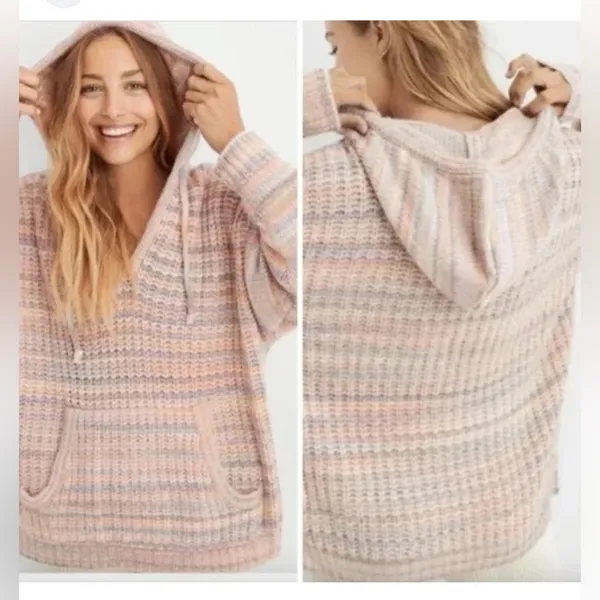 Aerie Cozy Wool Blend Knit Hoodie Sweater XS Soft Casual Lounge Streetwear‎ - Image 2