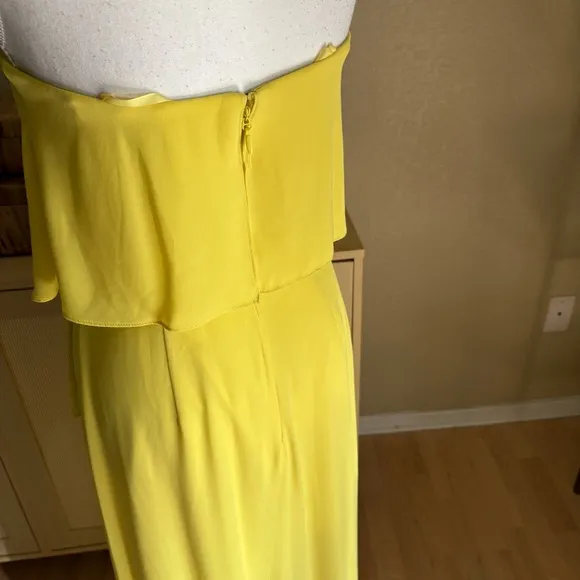 BCBGMaxAzria Felicity Chartreuse Yellow Chiffon Asymmetric Gown Maxi Dress‎ Sz 2 - Image 6