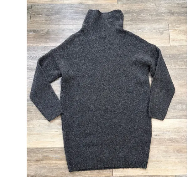 Aerie Womens Turtleneck Sweater Dress Charcoal Gray Oversized Cozy Knit Small - Image 2