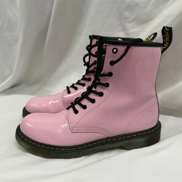 Dr. Martens Women's Sz 7 1460 Pink‎ Patent Leather Side Zip Combat Lace Up Boots - Image 3