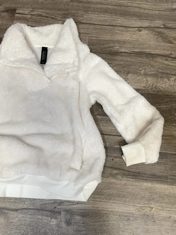 Mondetta Women’s Ivory Plush Sherpa Quarter Zip Pullover Sweater Size M - Image 7