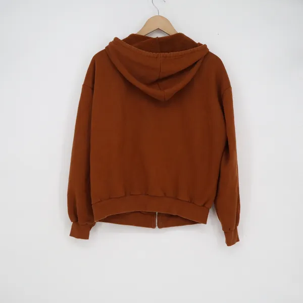 SHEIN Womens XS Burnt Orange Zip Up Hoodie Fleece Lined Rust Sweatshirt - Image 4