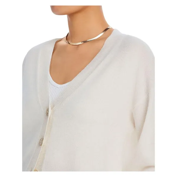 NWT Aqua Front Button Cashmere V-Neck Cardigan Sweater V10337 Ash Off White L - Image 3