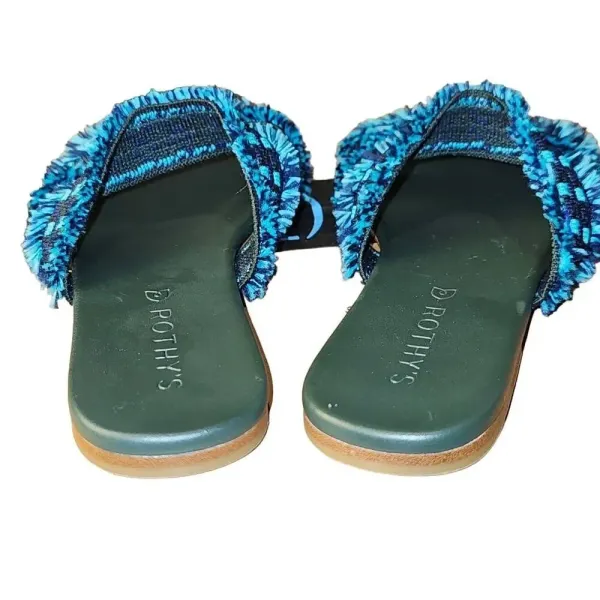 Rothy's Womens Blue Fringe Triple Fabric Strap Slide On Flat Sandals‎ 6 - Image 5