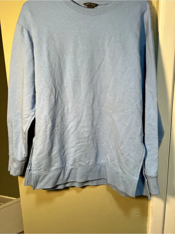 Eddie Bauer Women's Size Small Crewneck Sweatshirt‎ Light Blue Slit Sides Fleece - Image 3