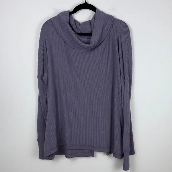 Free People We The Free Juicy Long Sleeve Cowl Neck Top Size Large Purple Smoke - Image 2