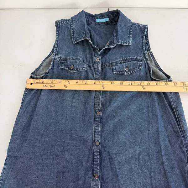 J.McLaughlin Denim Shirt Dress Womens Small Sleeveless Lyocell Linen Blend Blue‎ - Image 11