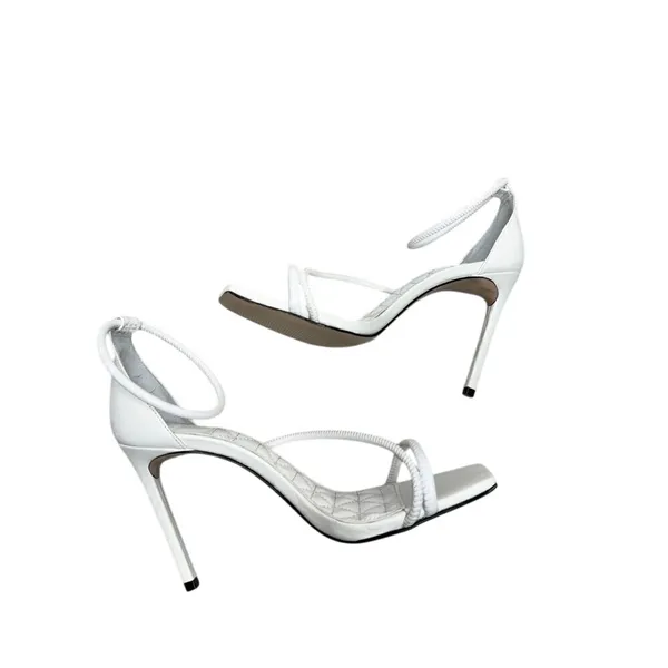 Schutz White Leather Strappy Square Toe Stiletto Sandals Heels Size 8B - Image 5