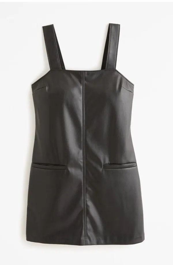 Abercrombie Black Faux Leather Front Pocket Mini Shift Dress Layering - Image 2