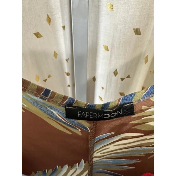 Papermoon Hawaiian Tropical Palm Leaves Mocha Midi Side Slits Slip Dress L - Image 4