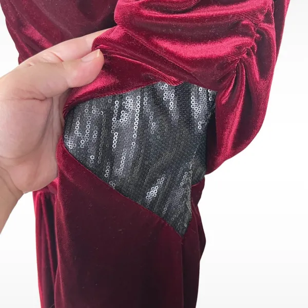 Vintage Y2K Bebe Women’s Medium Red Velvet Asymmetrical Club Party Dress Sequins - Image 3