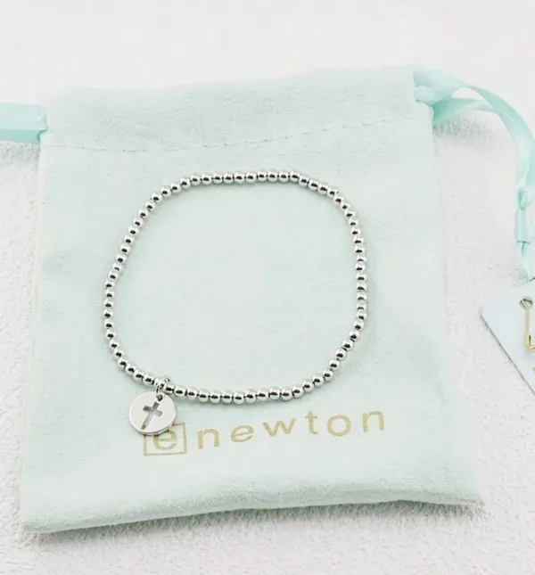 Polished Silver Ball Bracelet With Cutout Cross Pendant | Minimalist Faith Daily Wrist Accessory - Image 3