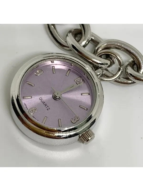 Silver tone quartz analog women’s watch 22mm purple dial up to 6.5” running - Image 2