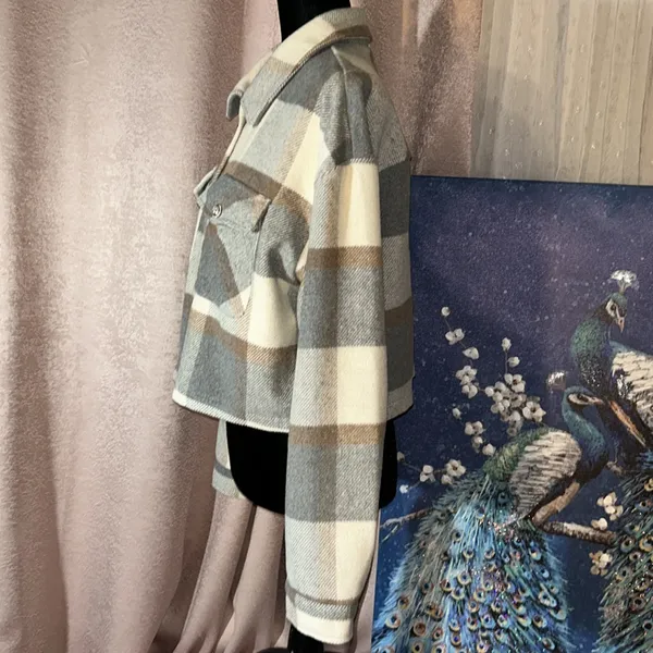 Size M Cropped Button Down Flannel Gray Size M - Image 5