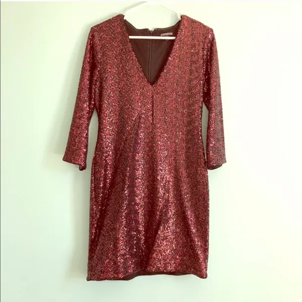 EXPRESS sequin v-neck burgundy dress - Image 3