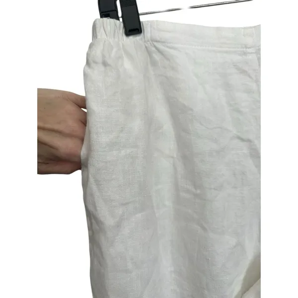 FLAX Pants Women's Medium 100% Linen Pant Wide Leg Pockets Elastic‎ White #J10-7 - Image 4