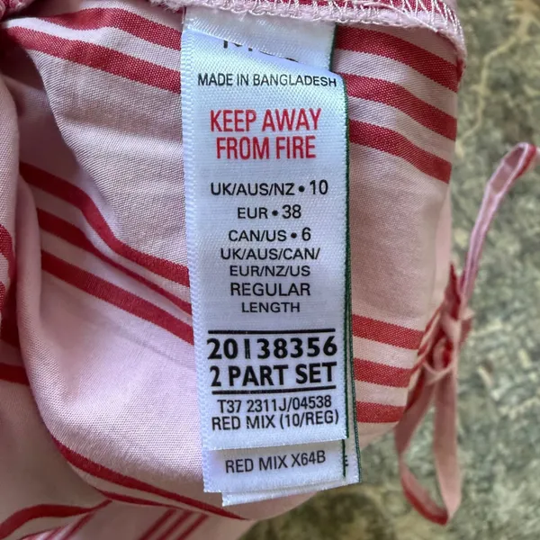 M&S Marks & Spencer Pink Red Striped Cotton Drawstring Pants Wide Leg US 6 - Image 6